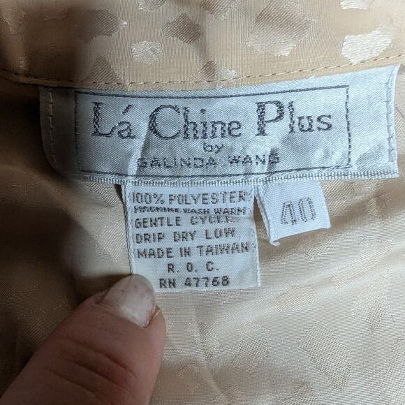 Vtg 1980s La Chine Plus Blush Pink Textured Satin Pleat Front Blouse 40 XL - Picture 5 of 5